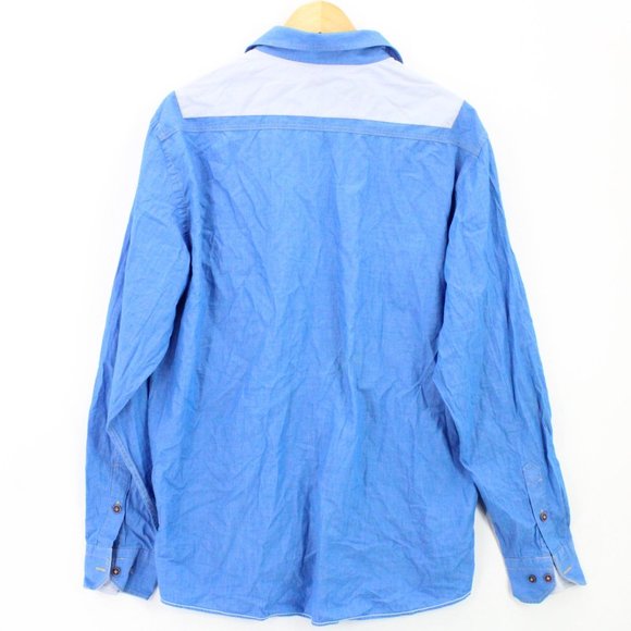 Amicale Shirt Mens Blue Button Down Long Sleeve Slim Fit Cotton Collared 2XL - Picture 7 of 9